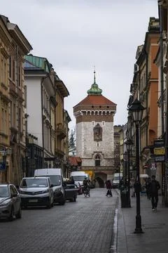 St. Florian's Gate medieval tower, Floriańska Street, Kraków Old Town Stock Photos