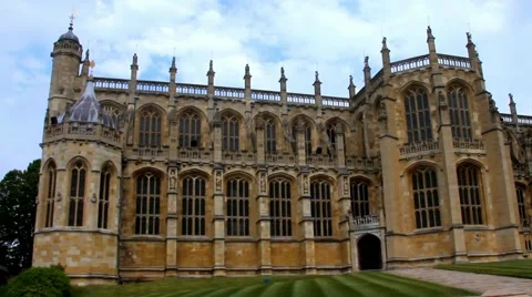 St. George Chapel  at summer cloudy day.  Medieval Windsor Castle. Stock Footage 51738528
