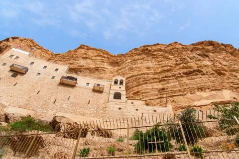 St. George Orthodox Monastery is located in Wadi Qelt. Stock Photos