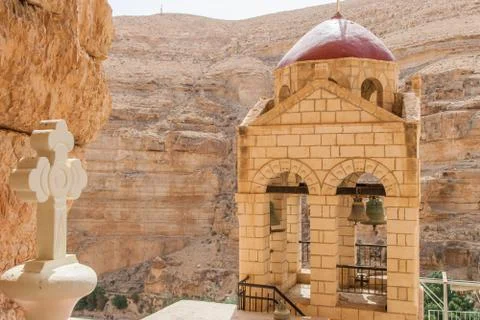 St. George Orthodox Monastery is located in Wadi Qelt. Stock Photos