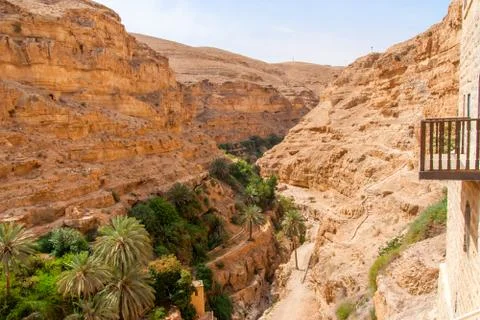 St. George Orthodox Monastery is located in Wadi Qelt. Stock Photos