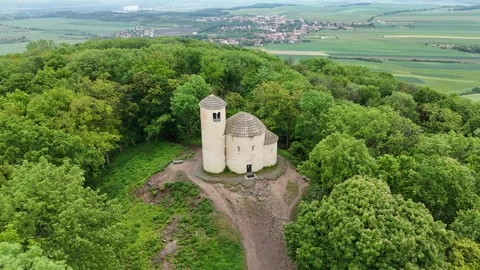 St George Rotunda, Rip mountain, aerial view revealing the Czech village Vídeos de archivo 328660918