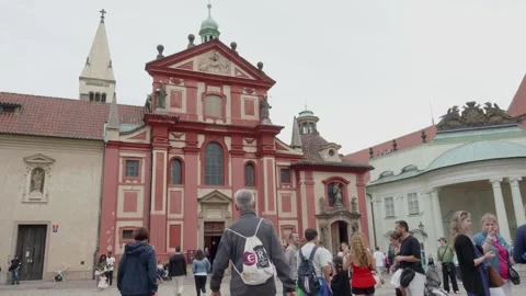 St. George's Ancient Basilica, Red Baroque Facade In Prague Castle Complex Video stock 320531800