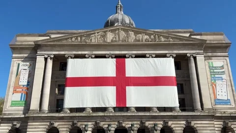 St George’s Flag Nottingham England Flag at Old Market Square Council House Stock Footage 334312480