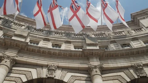 St Georges Flags on Admiralty Arch Stock Footage 91553486