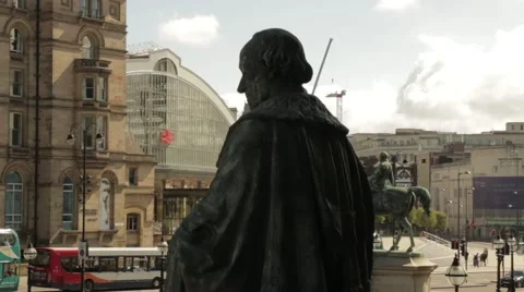 St George's Hall, statue of the Earl of Beaconsfield, Liverpool, England, UK Stock Footage 67144004