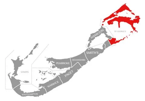 St Georges red highlighted in map of Bermuda Stock Illustration