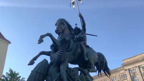 St George's statue in Berlin. Saint george defeats the dragon, statue in berlin Stock Footage 154082377