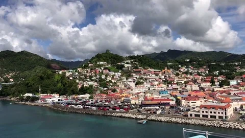 St. George's views, capital of Grenada, from cruise ship Stock Footage 73304022