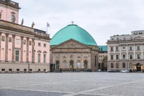 St. Hedwig Cathedral with green rooftop in Babelplatz, Berlin Germany Foto stock