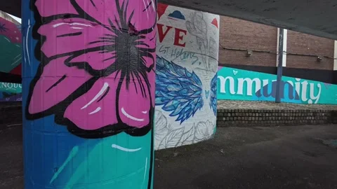 St Helens community graffiti project on Tontine car park underpass Stock Footage 345366703