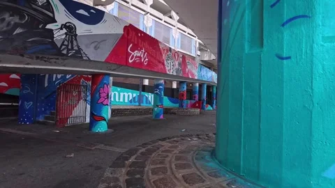 St Helens local community graffiti project on Tontine car park underpass Stock Footage 345366725