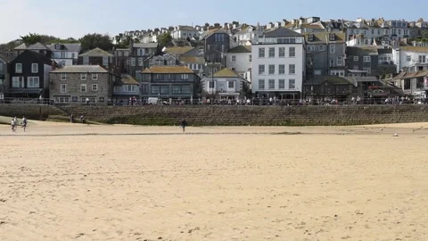 St Ives Harbour in Cornwall at low tide Stock Footage