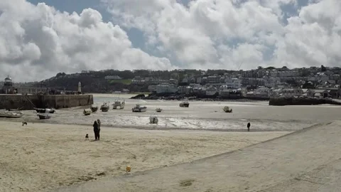 St Ives Harbour when the tide is out Stock Footage 254565156