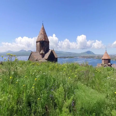 St. Jakob Church on Sevan lake. Armenia Stock Footage 69724130