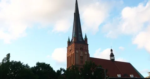 St. James Cathedral Steeple and Moving Clouds in Szczecin Poland Video stock 337376893