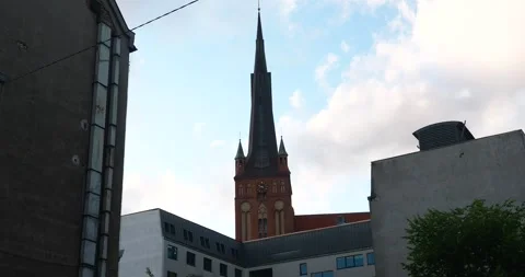 St. James Cathedral Steeple and Moving Clouds in Szczecin Poland Stock Footage 337376942