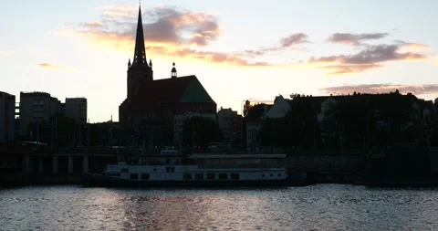 St. James Cathedral Steeple and Moving Clouds in Szczecin Poland Stock Footage 338191617