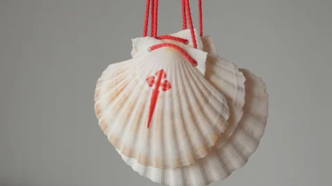 St. james shells scallops rotating, hanging, santo ano, holy year Stock Footage 114373153