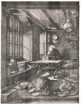 St. Jerome in His Study, 1514. Albrecht Drer (German, 1471-1528). Engraving; Stock Illustration