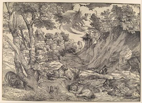 St. Jerome in the Wilderness mid-16th century Attributed to Nicol Boldrini .. Stock Photos