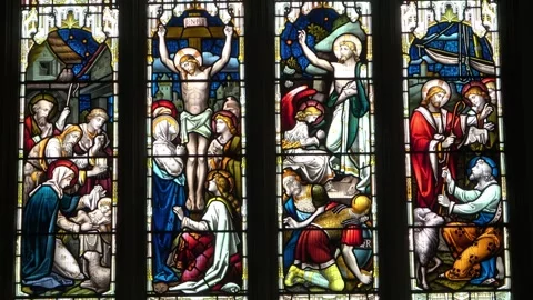 St John the Baptist Axbridge Stained Glass tilt upwards Stock Footage 273963928