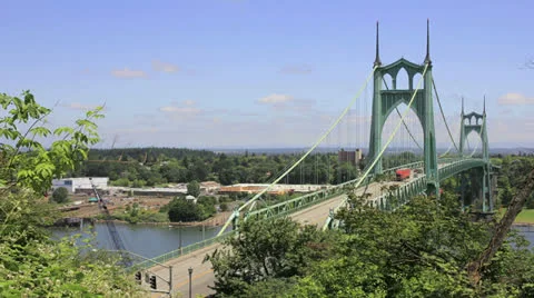 St. Johns Bridge Over Willamette River in Oregon Timelapse Stock Footage 24603124