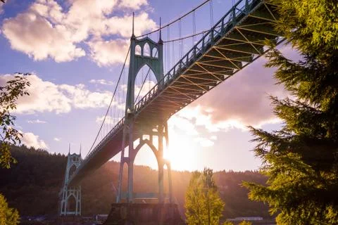 St. John's Bridge Sunset 스톡 사진