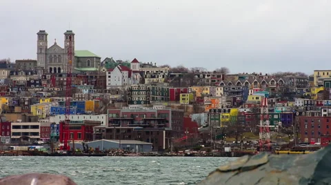 St. John's Cityline closeup with its harbour in the foreground. Stock Footage 61805809