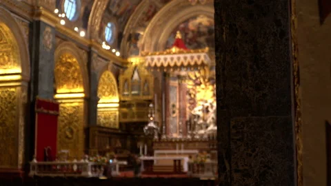 St John's Co-Cathedral Inside Detail of Fresco Walls - Valletta Malta Stock Footage 212104758