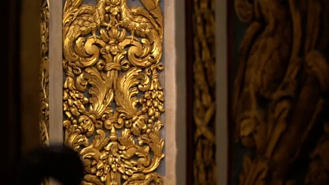 St John's Co-Cathedral Inside Detail of Gold Walls - Valletta Malta Stock Footage 212105432