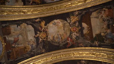 St John's Co-Cathedral Inside Detail of Fresco Ceilings  360 - Valletta Malta Stock Footage 212106028