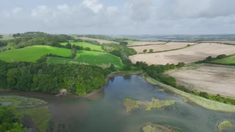 St John's Lake from a drone, Tamar Estuary, Torpoint, Cornwall, England Stock Footage 283416221