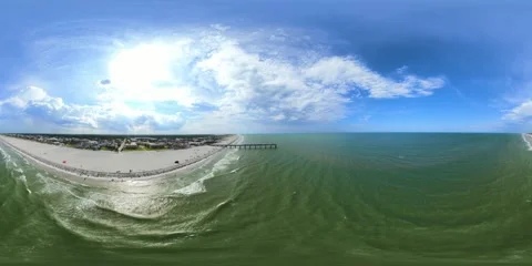 St Johns Pier St Augustine Beach Florida aerial 360 VR 8k stock video Stock Footage 337421675