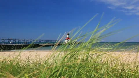 St Joseph river inlet lighthouse. Stock Footage 12030615
