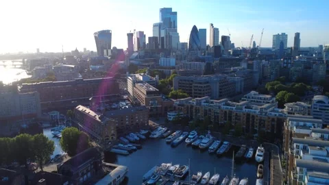 St Katharine Docks City Sunset Aerial 4K Stock Footage 342046860