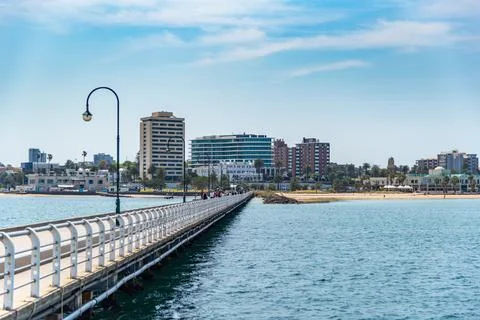 St Kilda Beach is a beach located in St Kilda, Port Phillip, 6 kilometres s.. Stock Photos