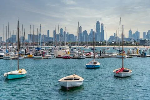 St Kilda Beach is a beach located in St Kilda, Port Phillip, 6 kilometres s.. Stock Photos