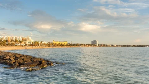 St. Kilda Beach Sunset with Moving Clouds Melbourne Australia Timelapse Video stock 105156115