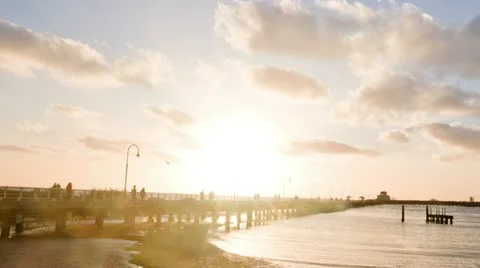 St Kilda pier sunset Stock Footage 17491095
