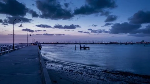 St Kilda Pier timelapse at sunset, Melbourne, Victoria, Australia Stock Footage 70363711