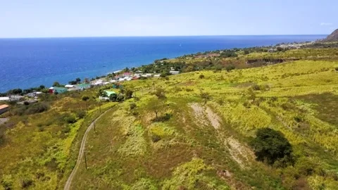 St. Kitts &amp; Nevis Small Town 04 | Caribbean Island | Drone Footage Stock Footage 296597351