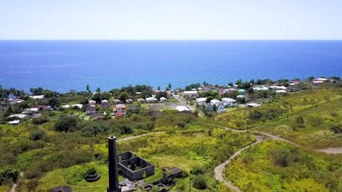 St. Kitts &amp; Nevis Small Town 03 | Caribbean Island | Drone Footage Stock Footage 296597352