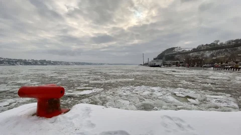 St. Lawrence River in winter at Quebec City Stock Footage 124447184