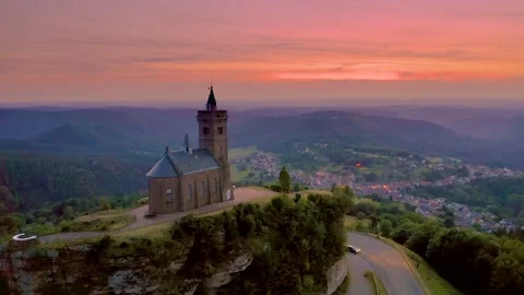 St. Leon Chapel atop Dabo Rock in Moselle, France Stock Footage 135810786