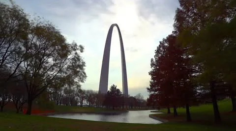 St Louis Arch 2 HD Cloudy Winter Like Day with Fall Colors Time-lapse Stock Footage 12615857