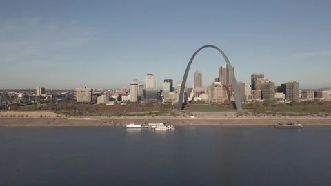 St. Louis Arch and Skyline Aerial Pan Shot Video stock 254174367
