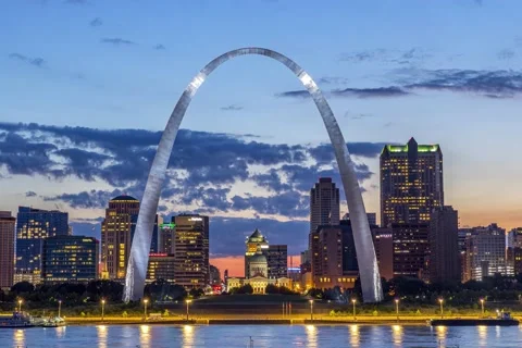St. Louis Arch Sunset Timelapse Stock Footage