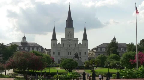 St. Louis Cathedral with Jackson statue Stock Footage 54864897