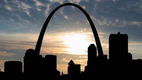 St. Louis downtown Cityscape, Time Lapse at Sunrise with Colourful Clouds, th Stock Footage 122738720